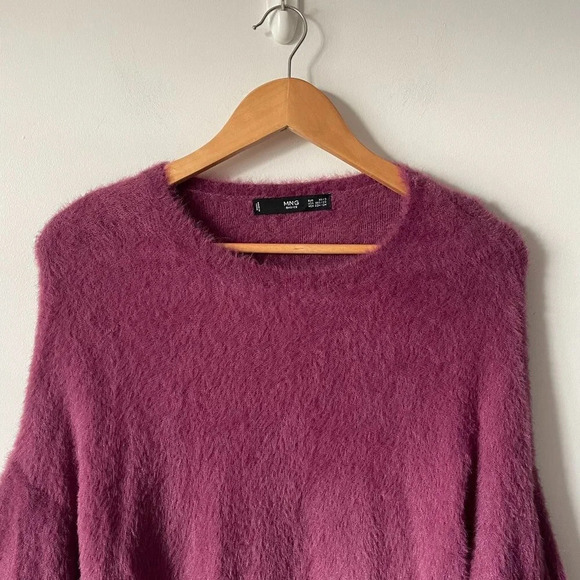 Mango  Soft Furry Knit Double Sleeve Sweater Pink Purple Size XS/Small - Picture 2 of 5